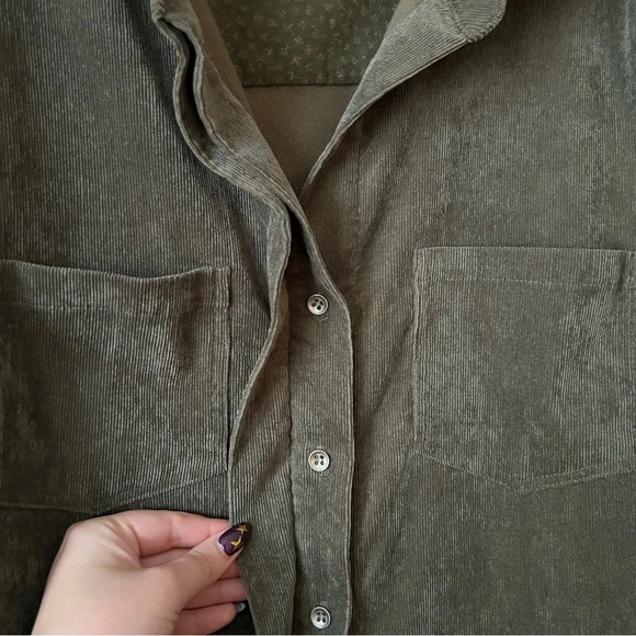 Skies are Blue Corduroy Button Up Shirt Jacket Olive Green Size Medium - Picture 7 of 9